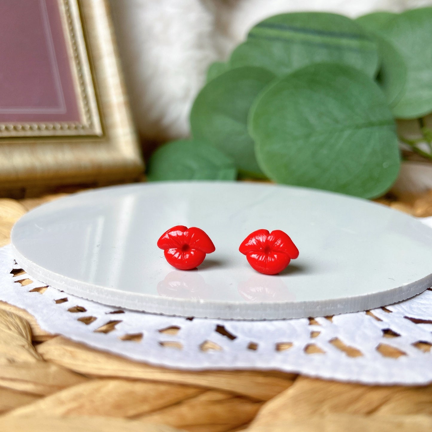 Sexy Red Lip Polymer Clay Hypoallergenic Stud Earrings