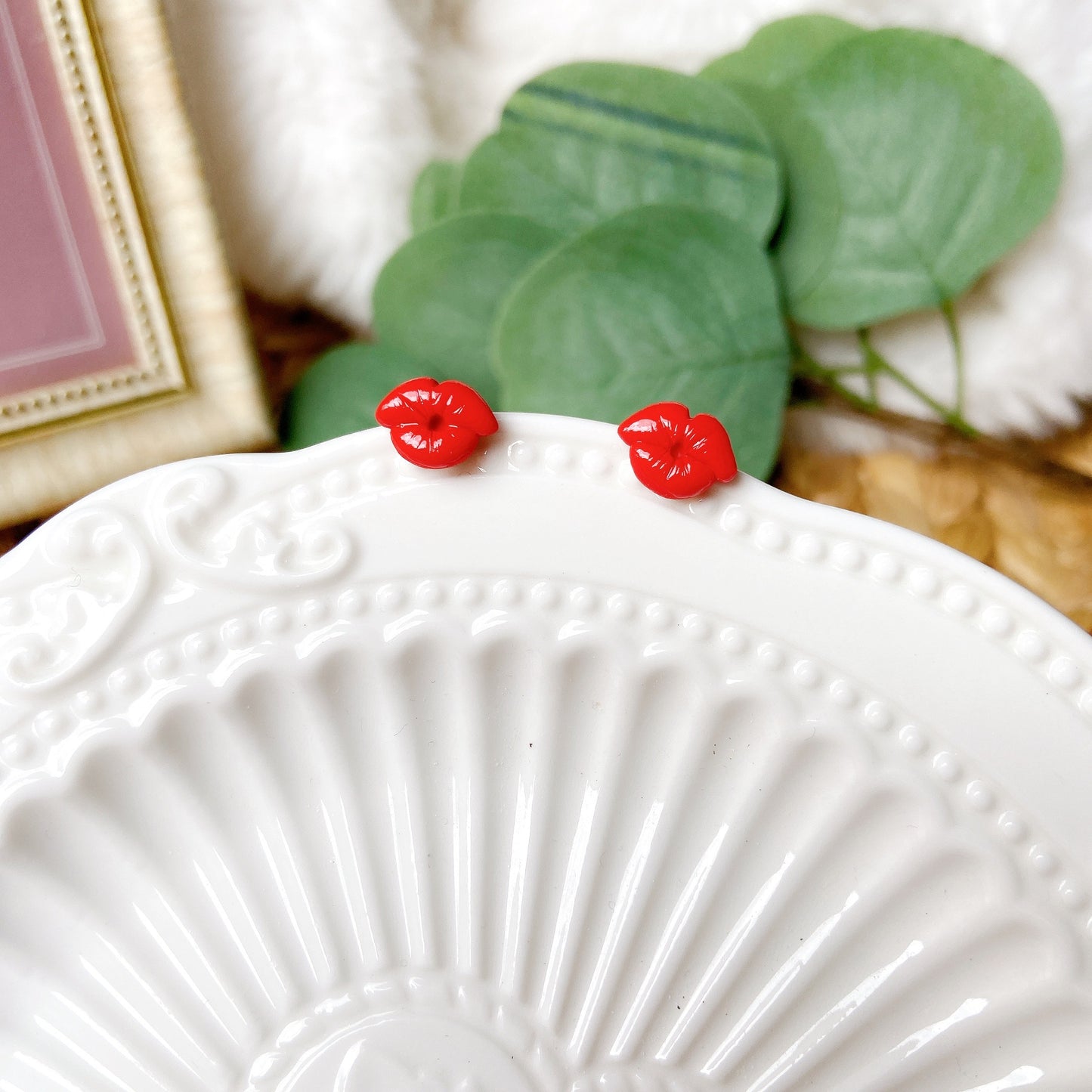 Sexy Red Lip Polymer Clay Hypoallergenic Stud Earrings