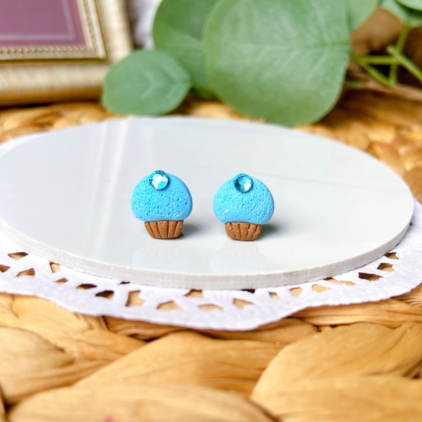 Blue Cupcake Polymer Clay Hypoallergenic Stud Earrings