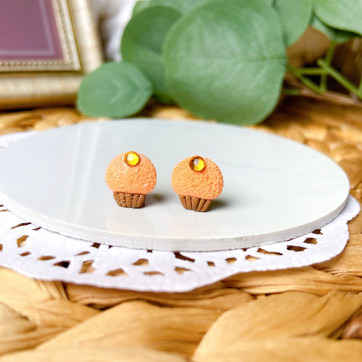 Orange Cupcake Polymer Clay Hypoallergenic Stud Earrings