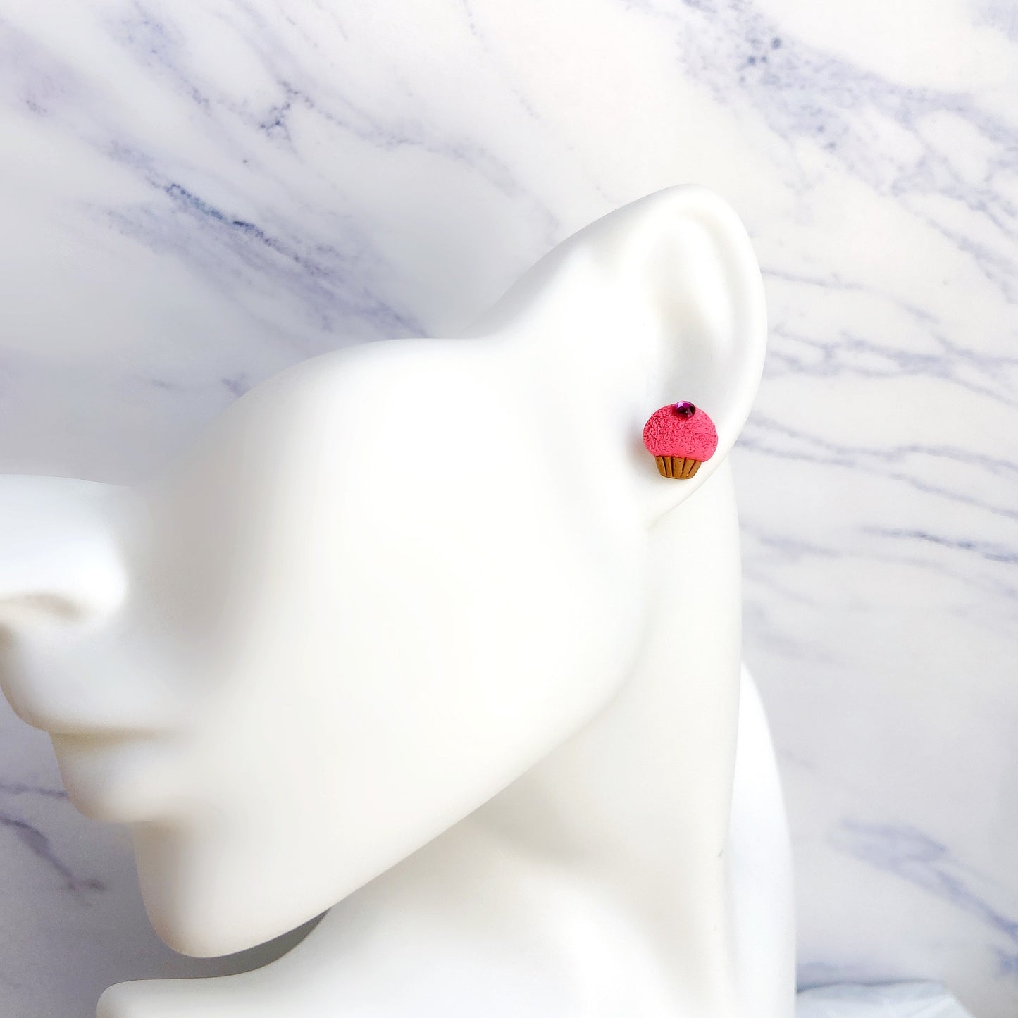 Rose Pink Cupcake Polymer Clay Hypoallergenic Stud Earrings