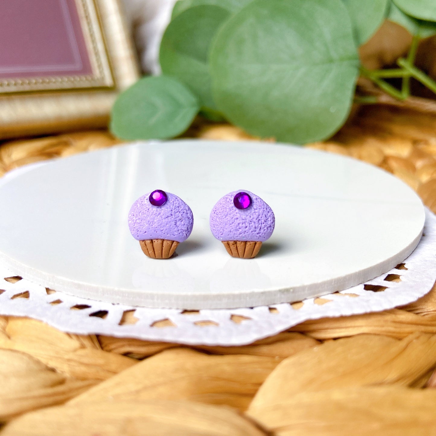 Purple Cupcake Polymer Clay Hypoallergenic Stud Earrings