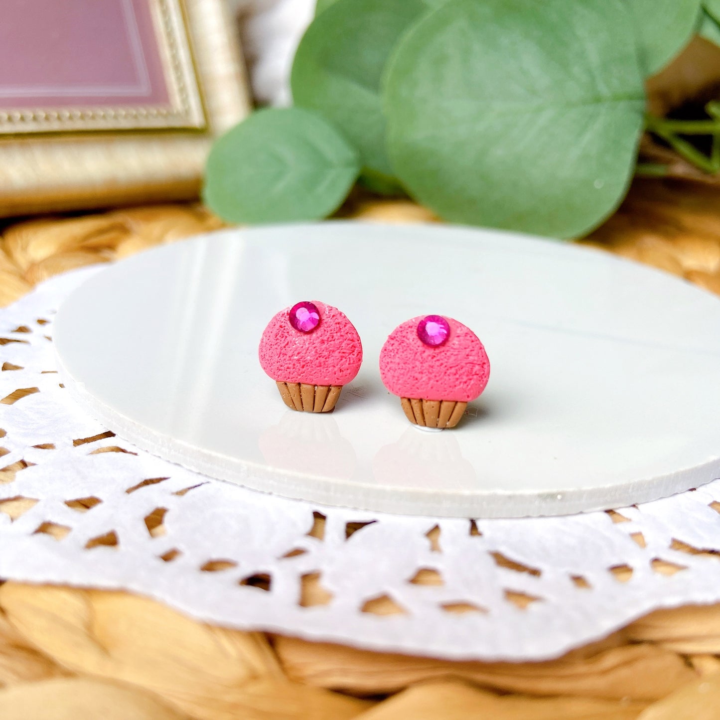 Rose Pink Cupcake Polymer Clay Hypoallergenic Stud Earrings