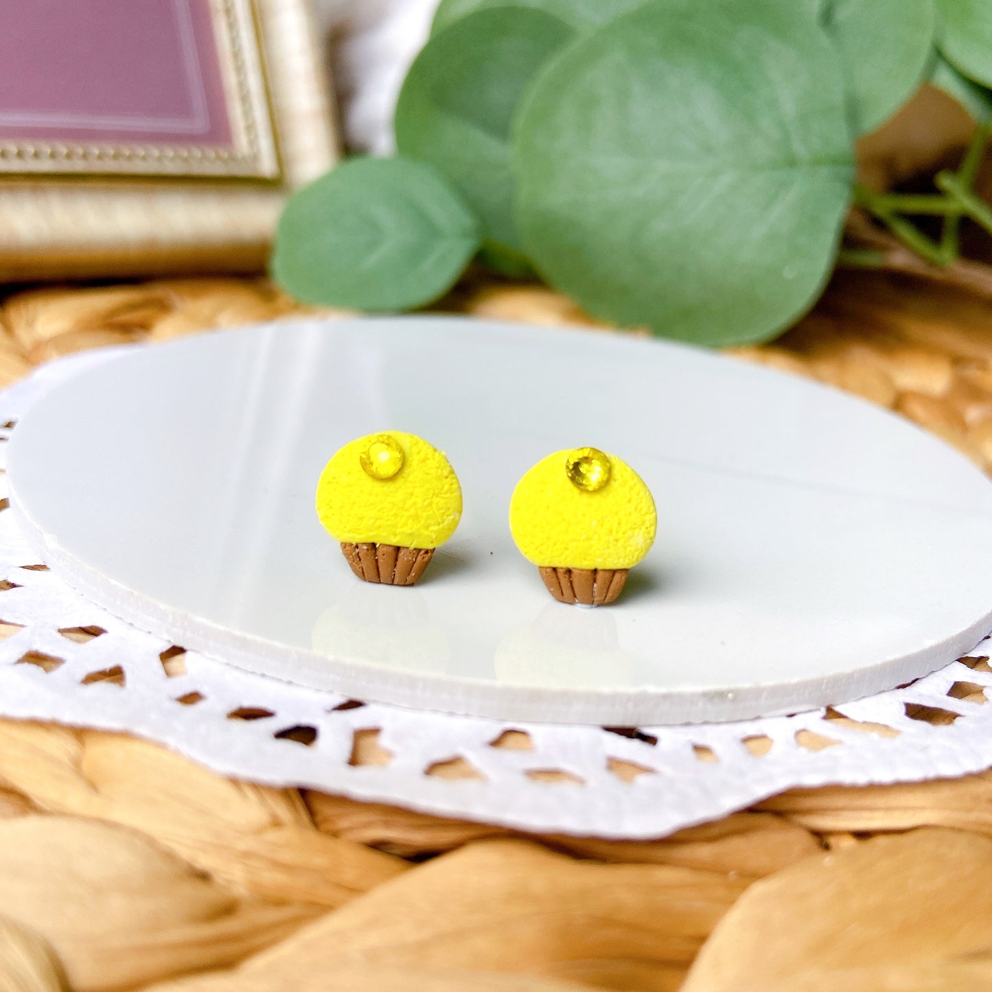 Yellow Cupcake Polymer Clay Hypoallergenic Stud Earrings