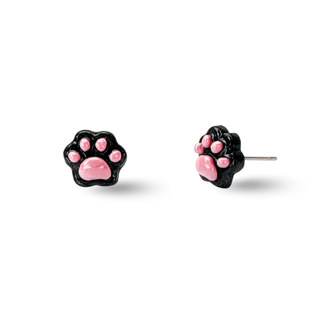Black Animals Paw Hypoallergenic Stud Earrings