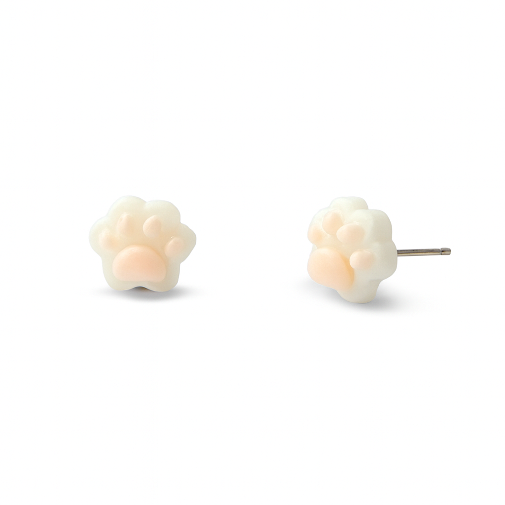 Milky White Animals Paw Hypoallergenic Stud Earrings