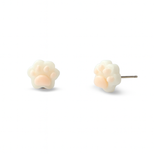 Milky White Animals Paw Hypoallergenic Stud Earrings