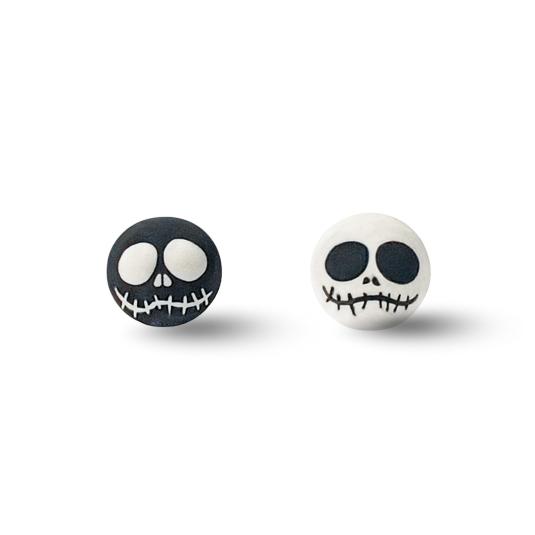 Black & White Halloween Skull Polymer Clay Hypoallergenic Stud Earrings