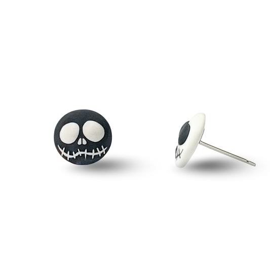 Black & White Halloween Skull Polymer Clay Hypoallergenic Stud Earrings
