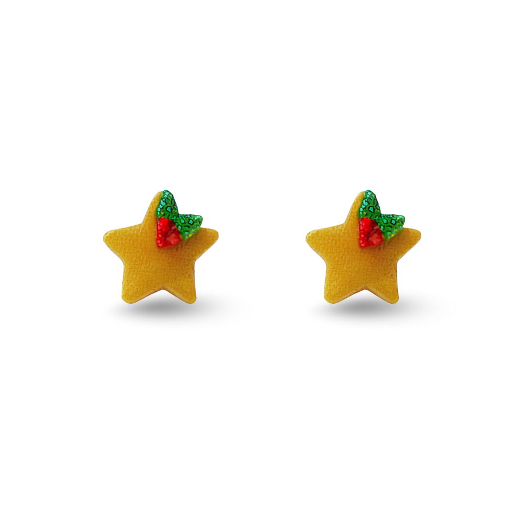 Christmas Golden Star Polymer Clay Hypoallergenic Stud Earrings