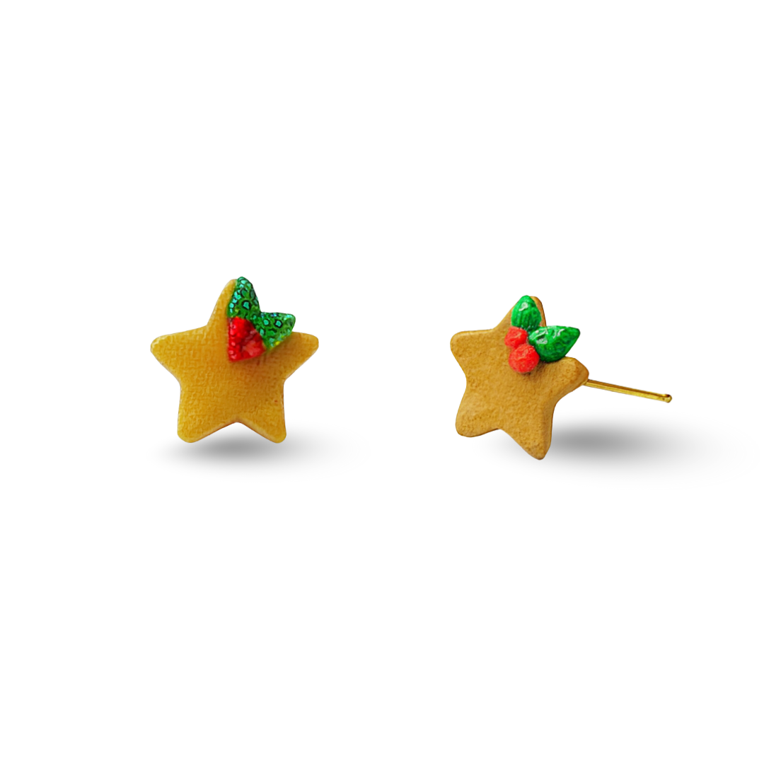 Christmas Golden Star Polymer Clay Hypoallergenic Stud Earrings