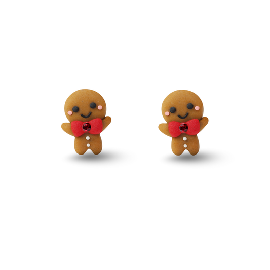 Christmas Gingerbread Man Polymer Clay Hypoallergenic Stud Earrings