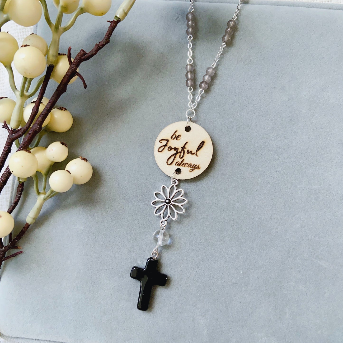 Violet Green Beaded Glass Crystal Cross with Bible Message Car Hanging Charm