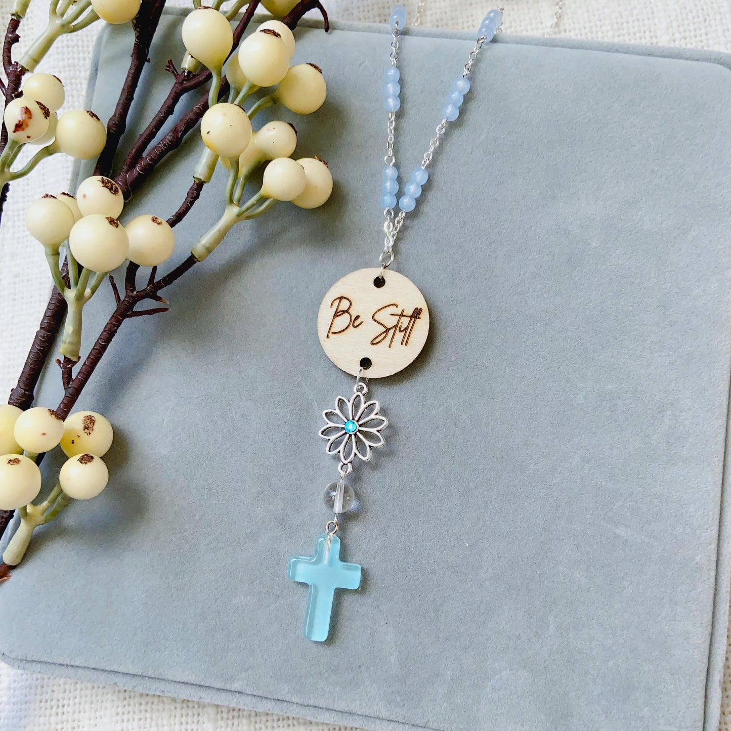 Violet Green Beaded Glass Crystal Cross with Bible Message Car Hanging Charm