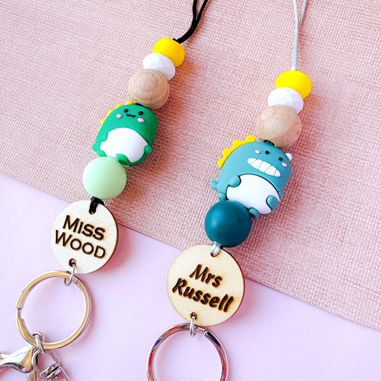 Chubby Dinosaur Personalized Name Teacher ID Key Lanyard