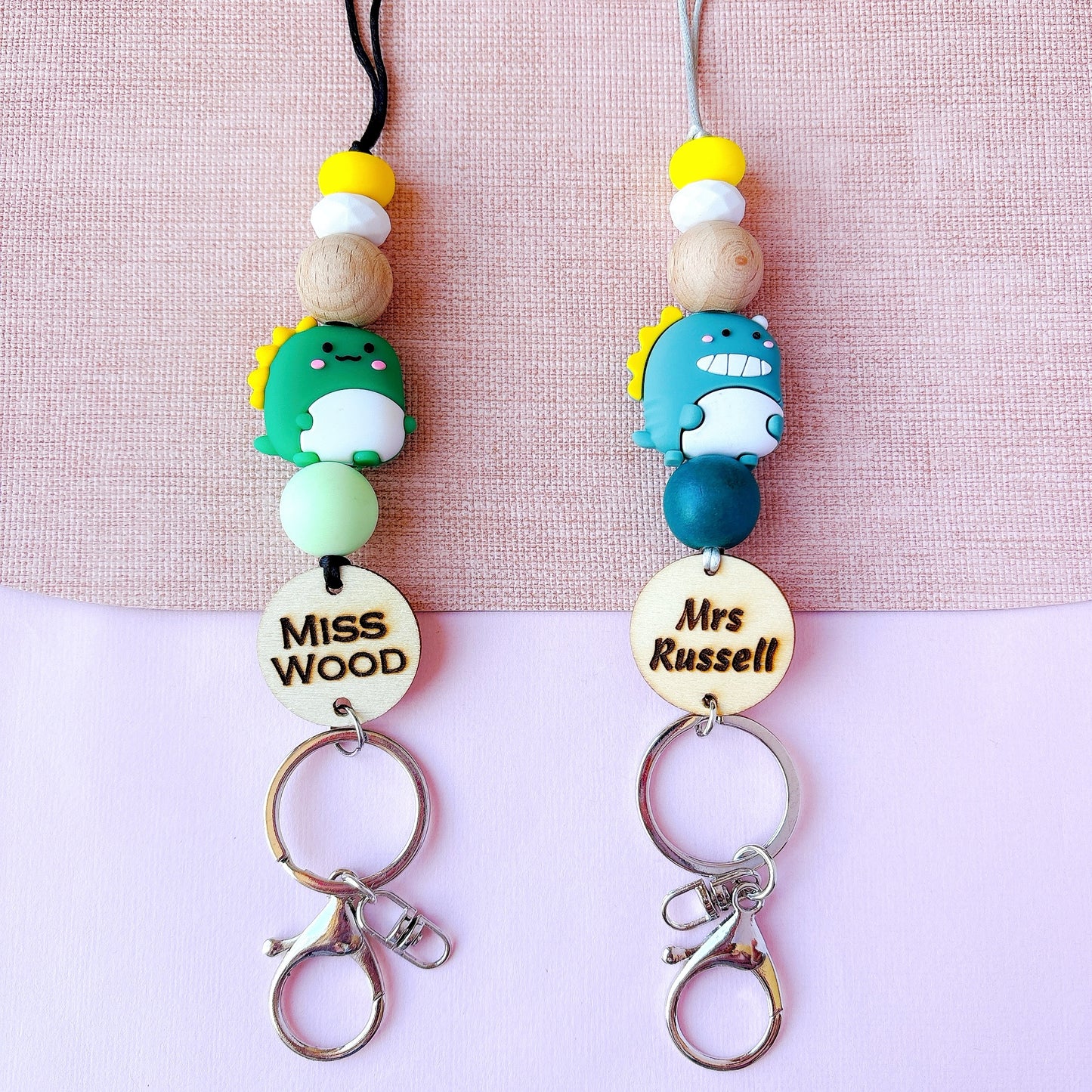 Chubby Dinosaur Personalized Name Teacher ID Key Lanyard