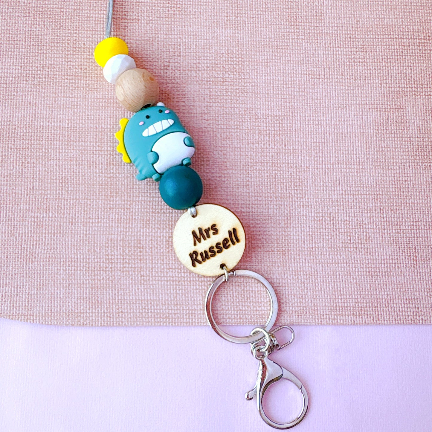 Chubby Dinosaur Personalized Name Teacher ID Key Lanyard