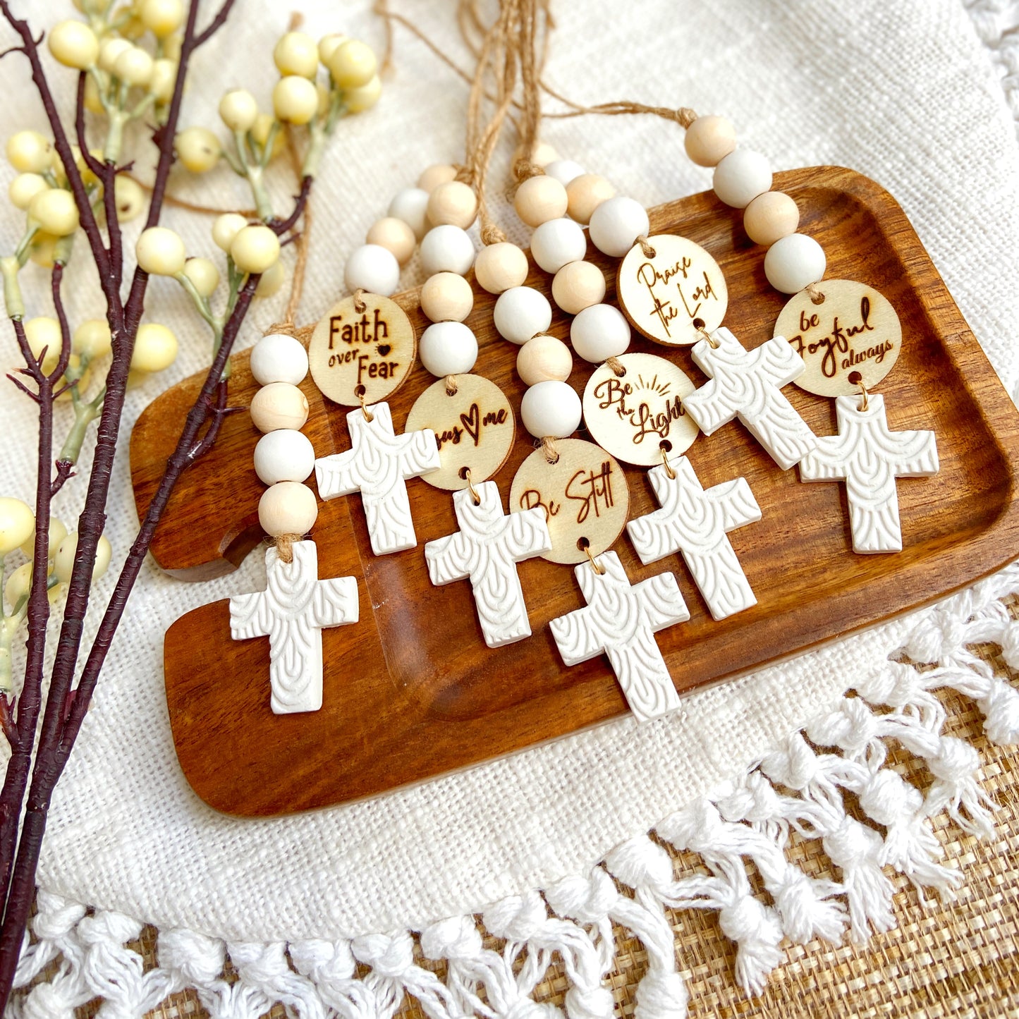 Christian Car Charm with Cross & Scripture Tag