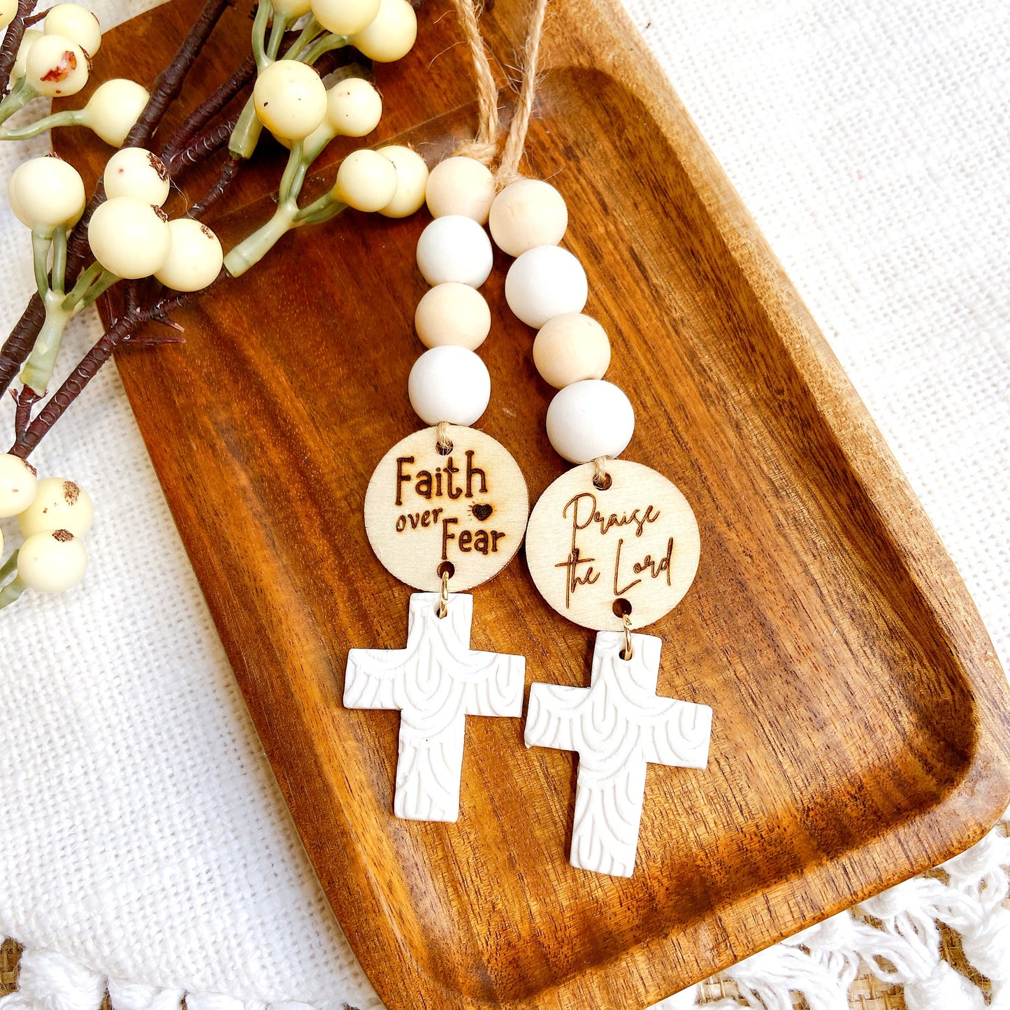 Christian Car Charm with Cross & Scripture Tag