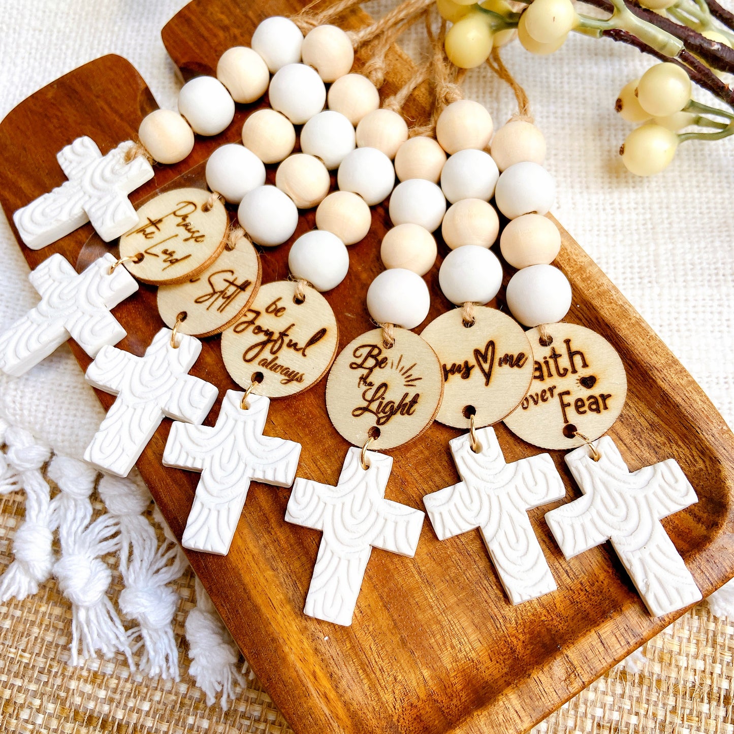 Christian Car Charm with Cross & Scripture Tag