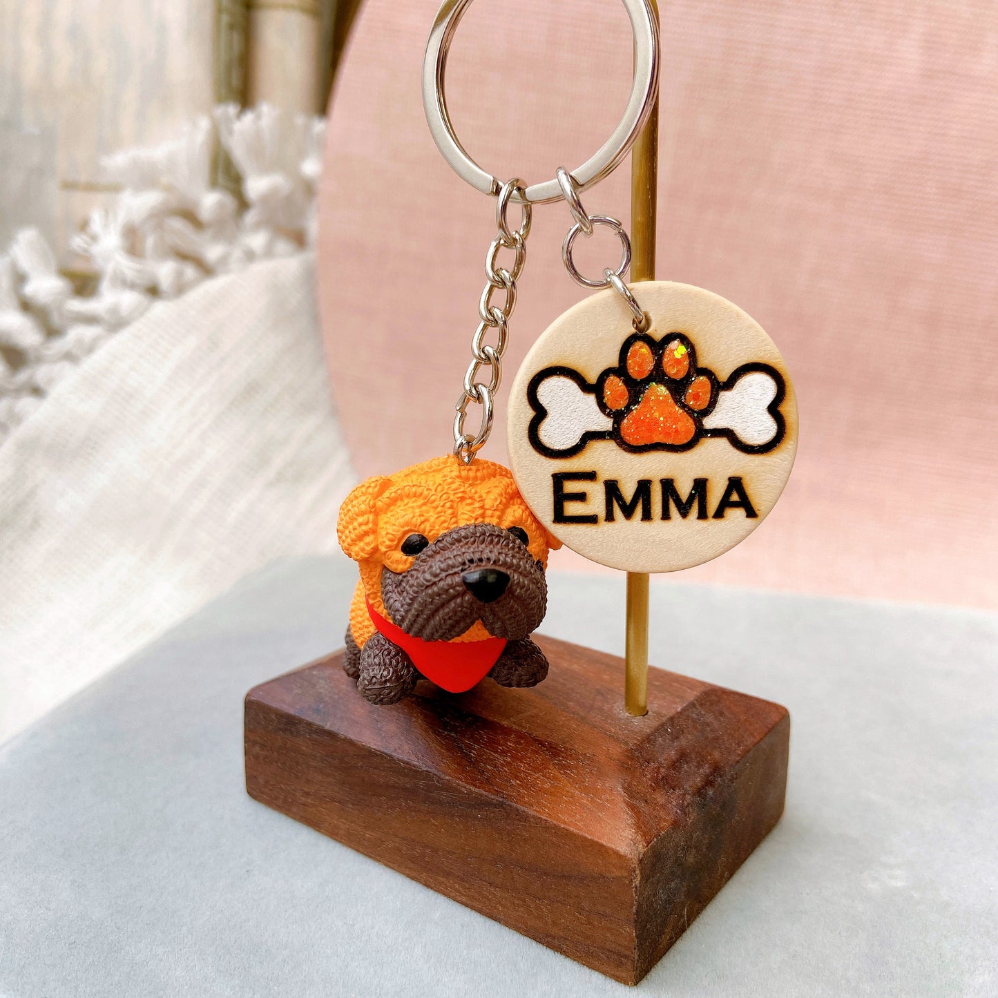 Personalized Dog Keychain with Name Tag & Puppy Charm