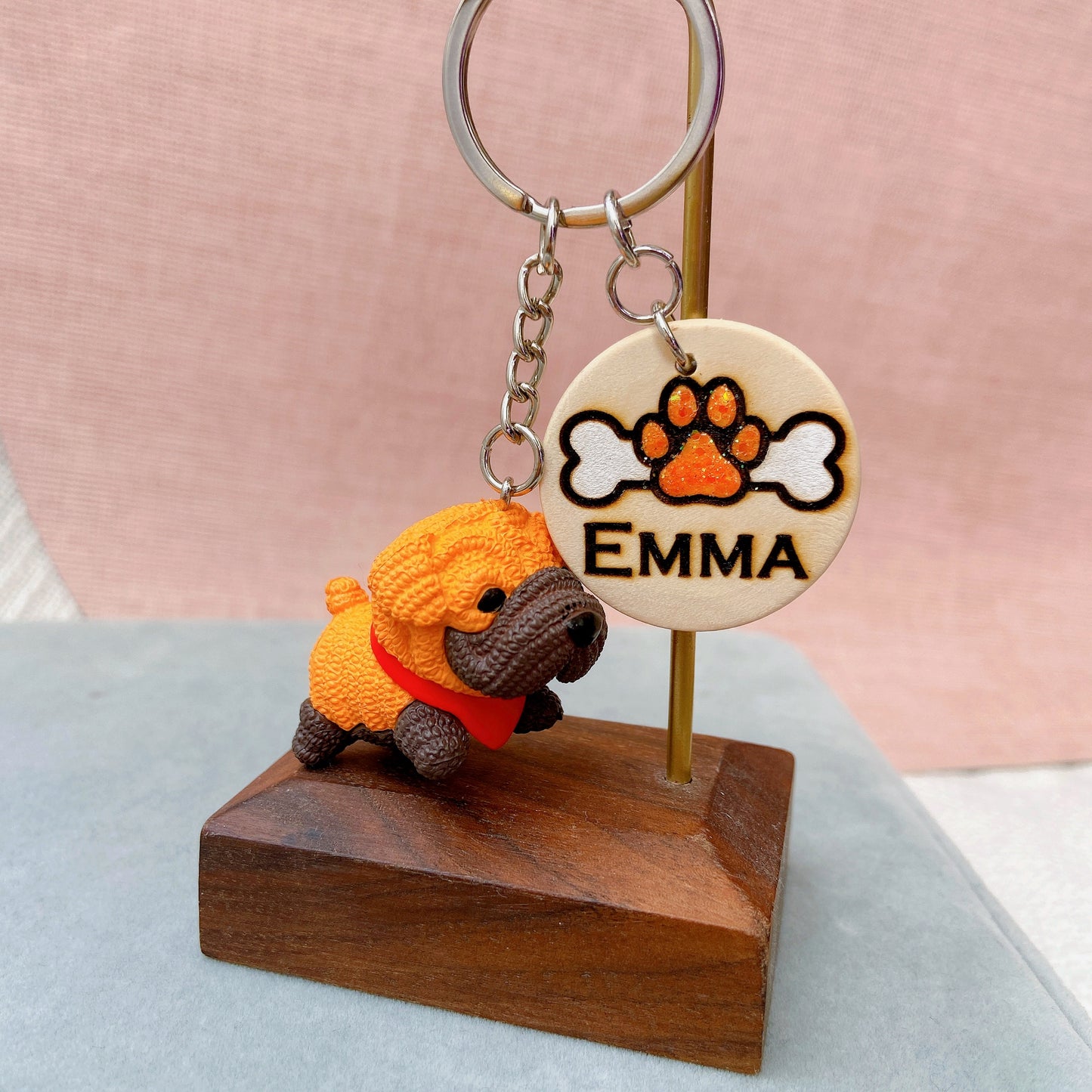 Personalized Dog Keychain with Name Tag & Puppy Charm