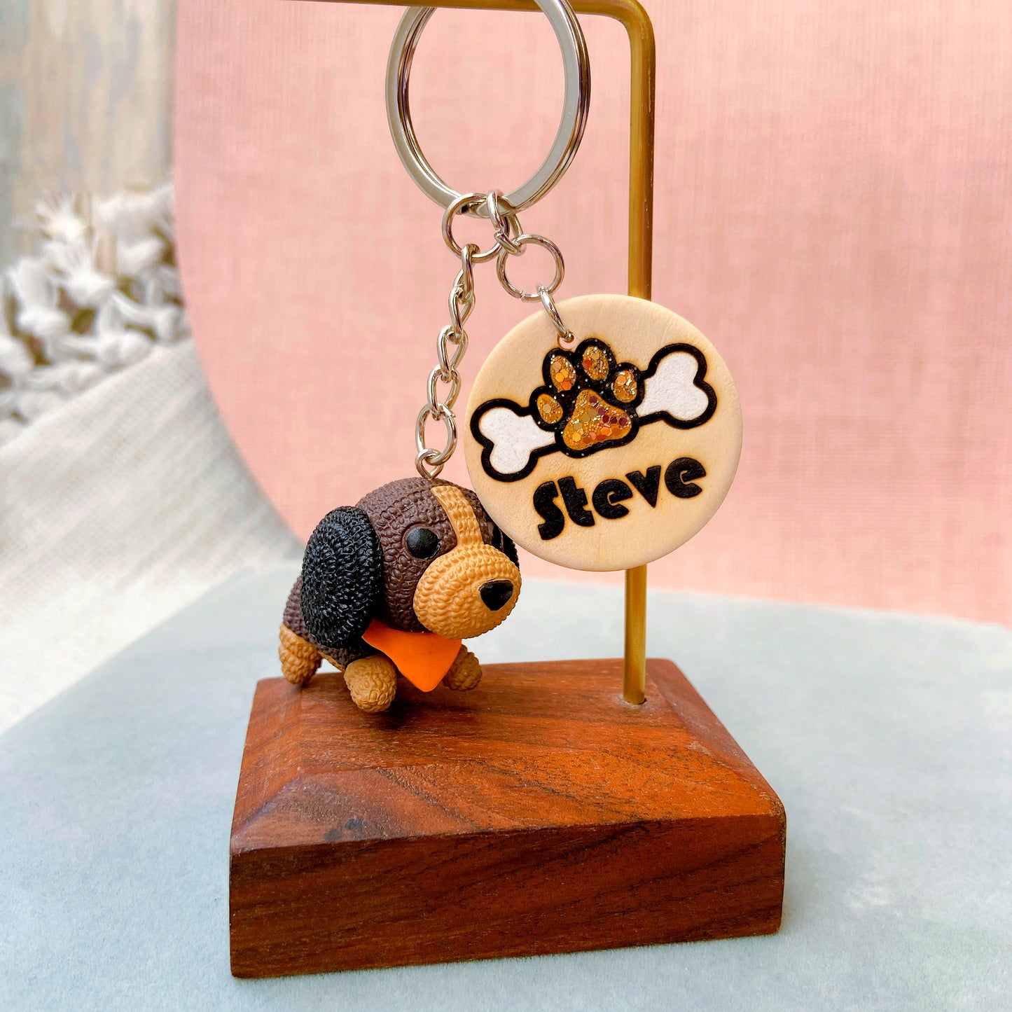 Personalized Dog Keychain with Name Tag & Puppy Charm