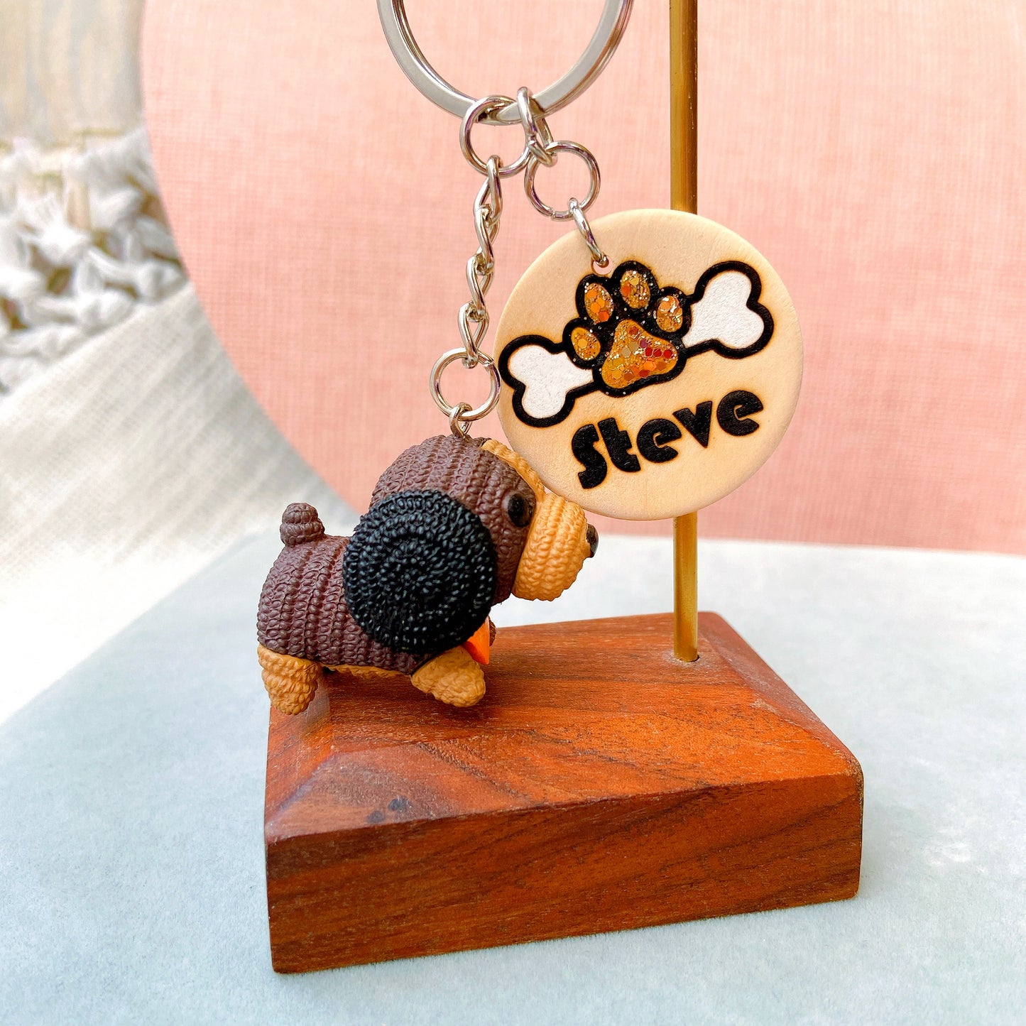 Personalized Dog Keychain with Name Tag & Puppy Charm