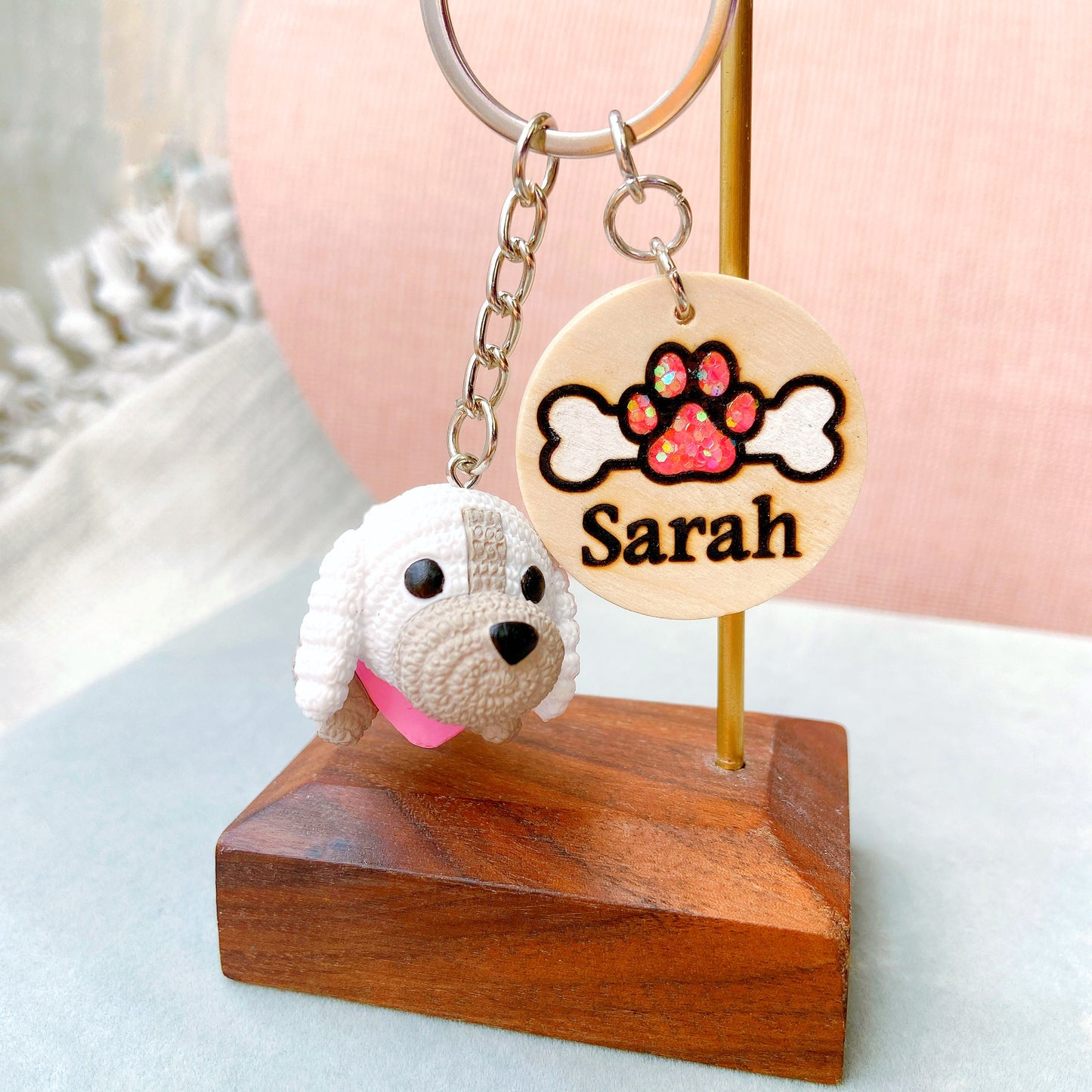 Personalized Dog Keychain with Name Tag & Puppy Charm