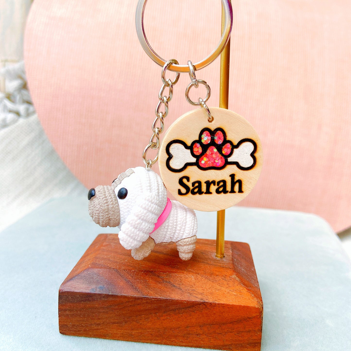 Personalized Dog Keychain with Name Tag & Puppy Charm