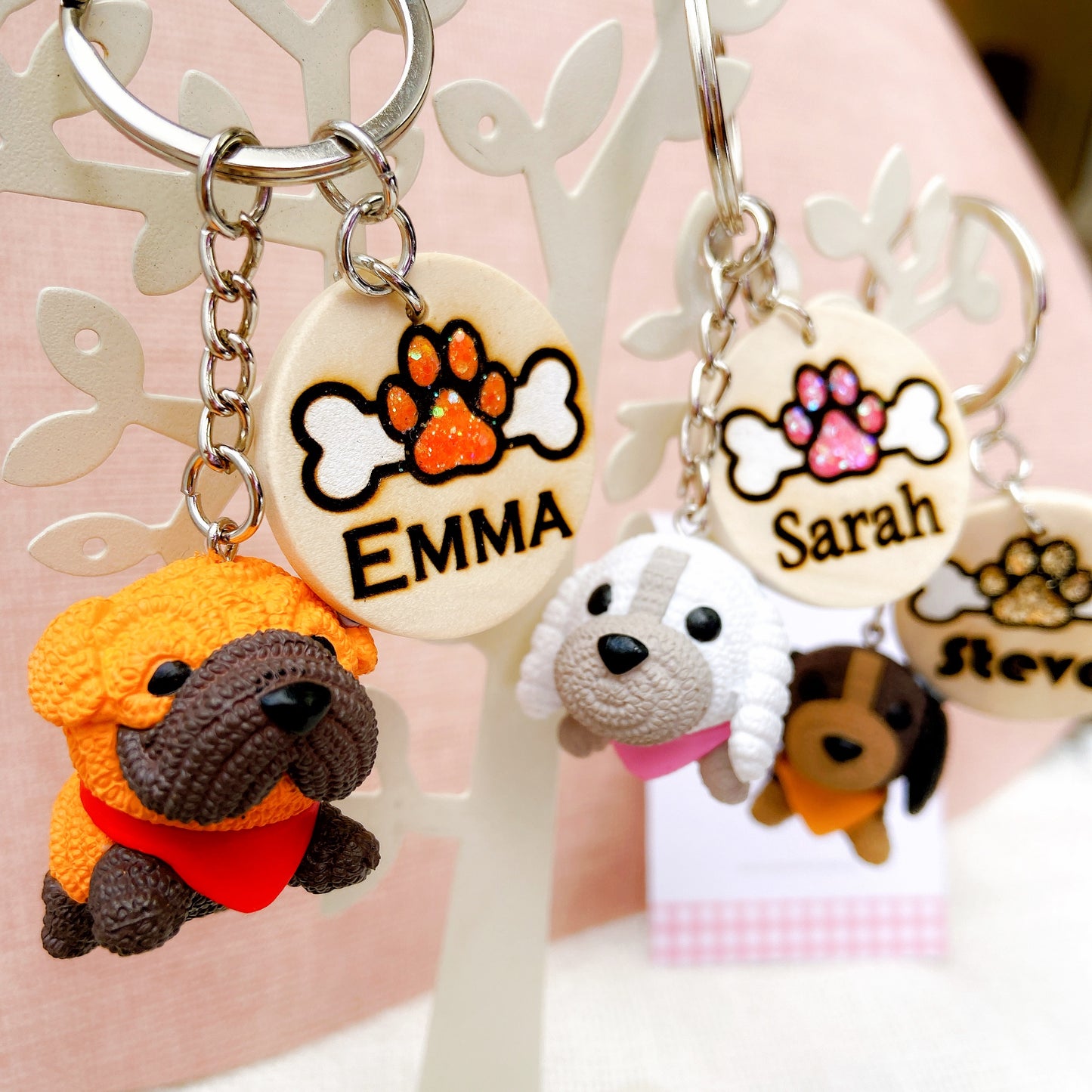 Personalized Dog Keychain with Name Tag & Puppy Charm
