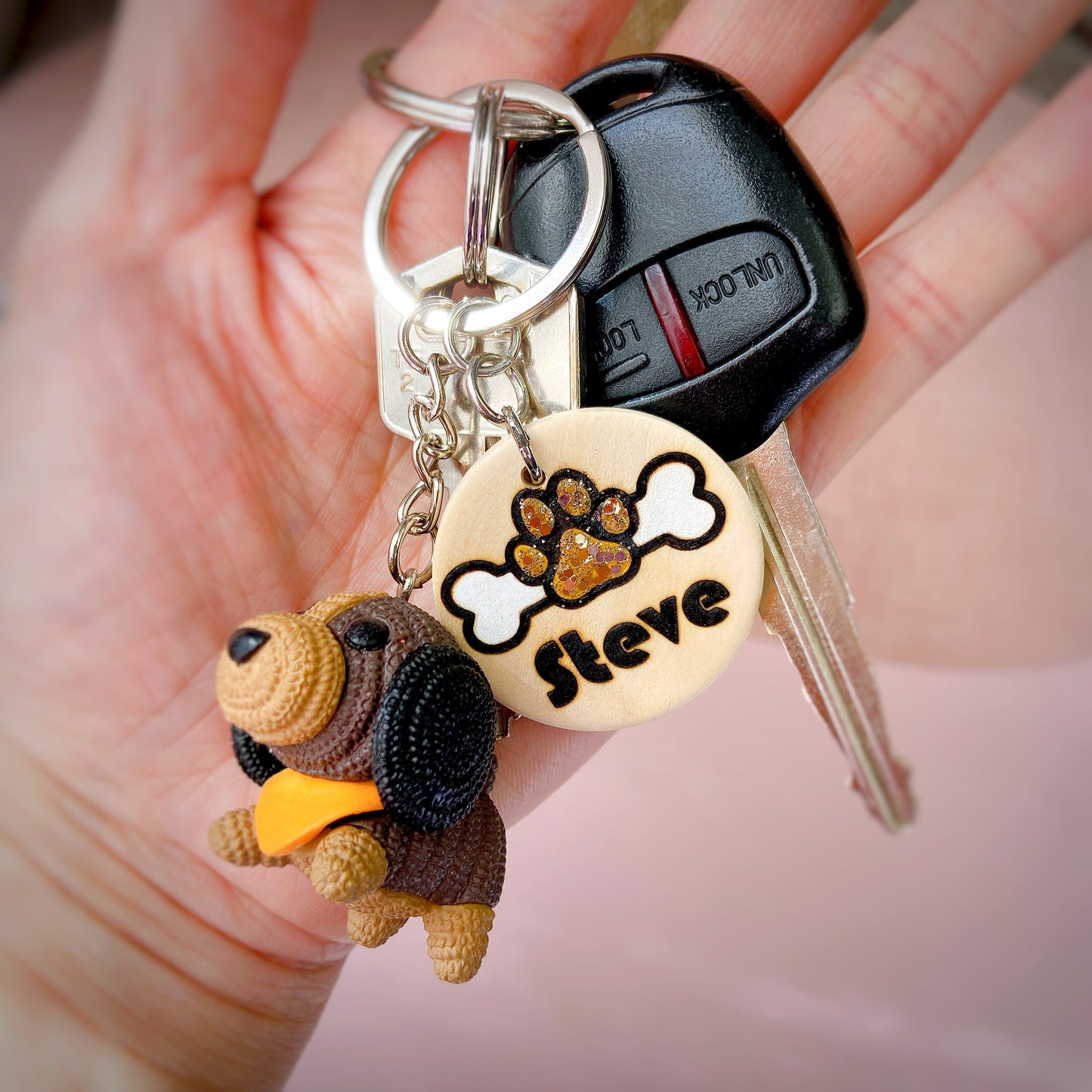 Personalized Dog Keychain with Name Tag & Puppy Charm