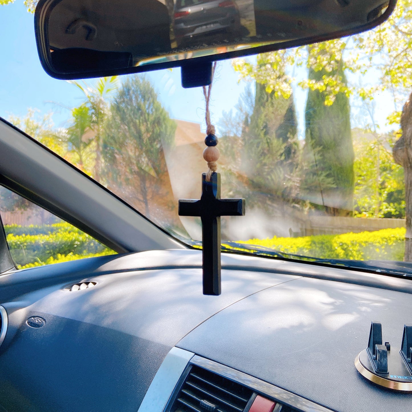 Large Cross in Black or Varnished wood Essential Oil Diffuser Hanging Car Charm