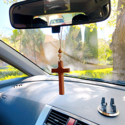 Large Cross in Black or Varnished wood Essential Oil Diffuser Hanging Car Charm