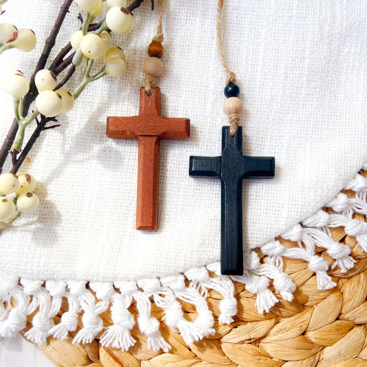 Large Cross in Black or Varnished wood Essential Oil Diffuser Hanging Car Charm