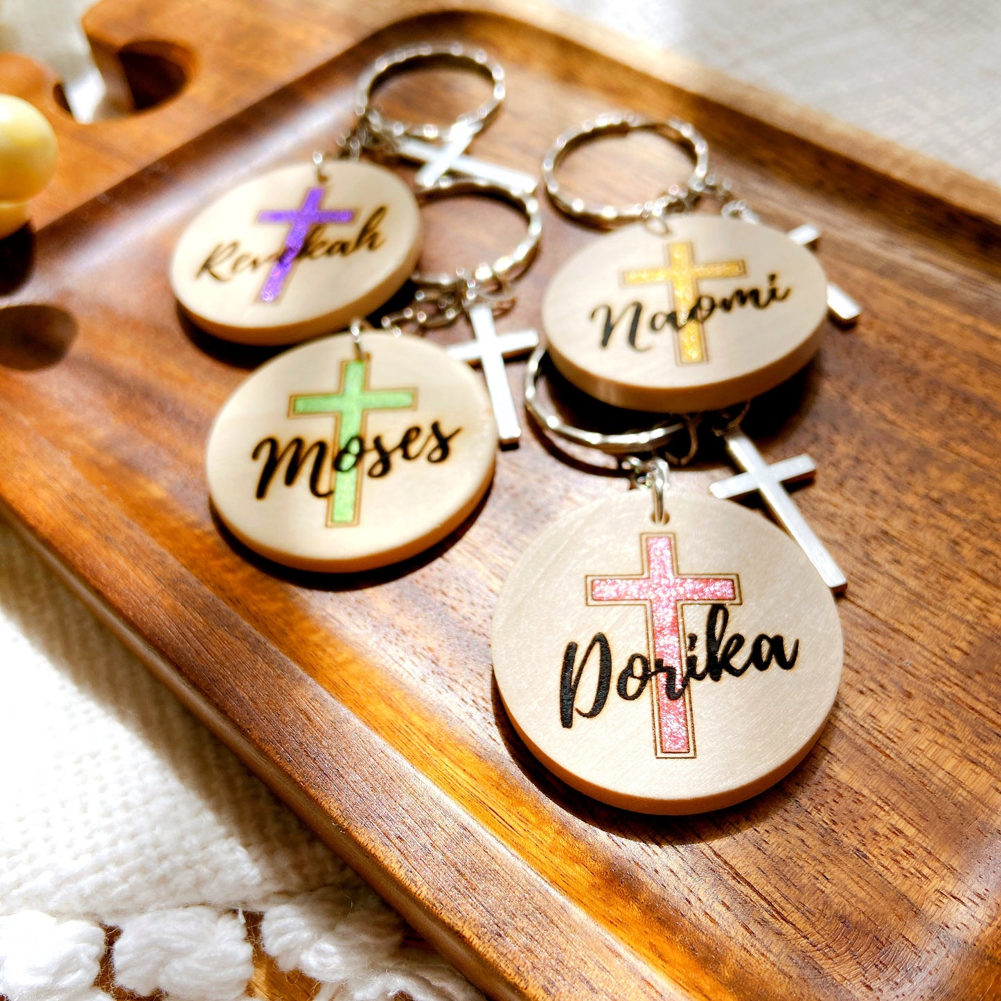 Personalized Wooden Cross Keychain with Name – Faith-Inspired Gift