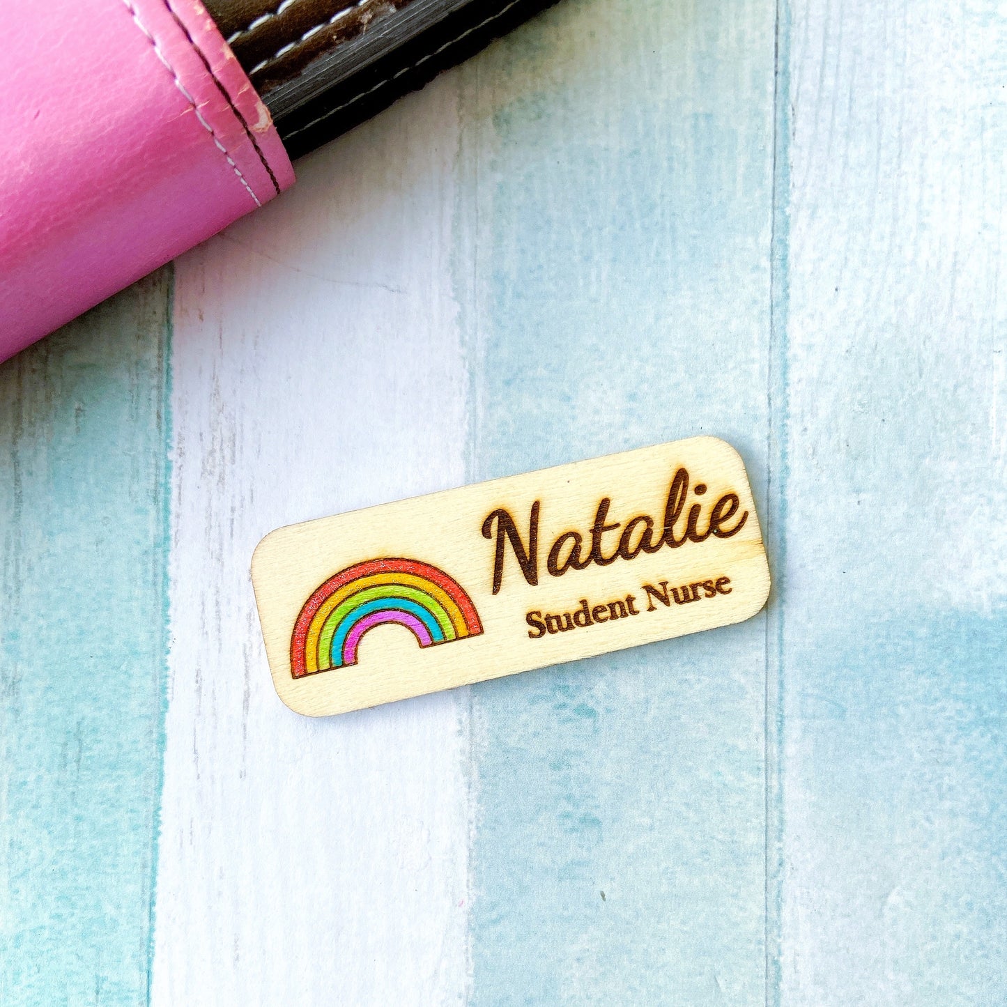 Glitter Rainbow Cloud Engraved Hand-Painted Personalised Name Tag