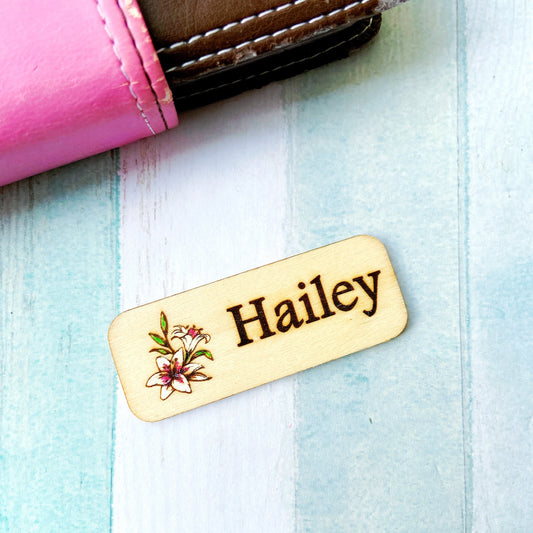 Glitter Lily Flower Engraved Hand-Painted Personalized Name Tag