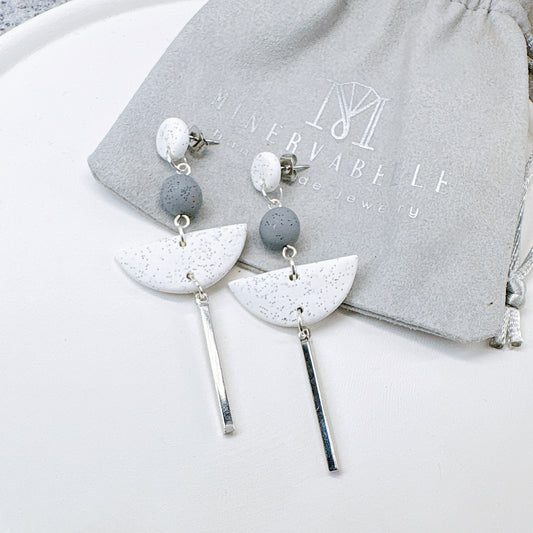 Polymer Clay Geometric Stone Silver bar Earrings