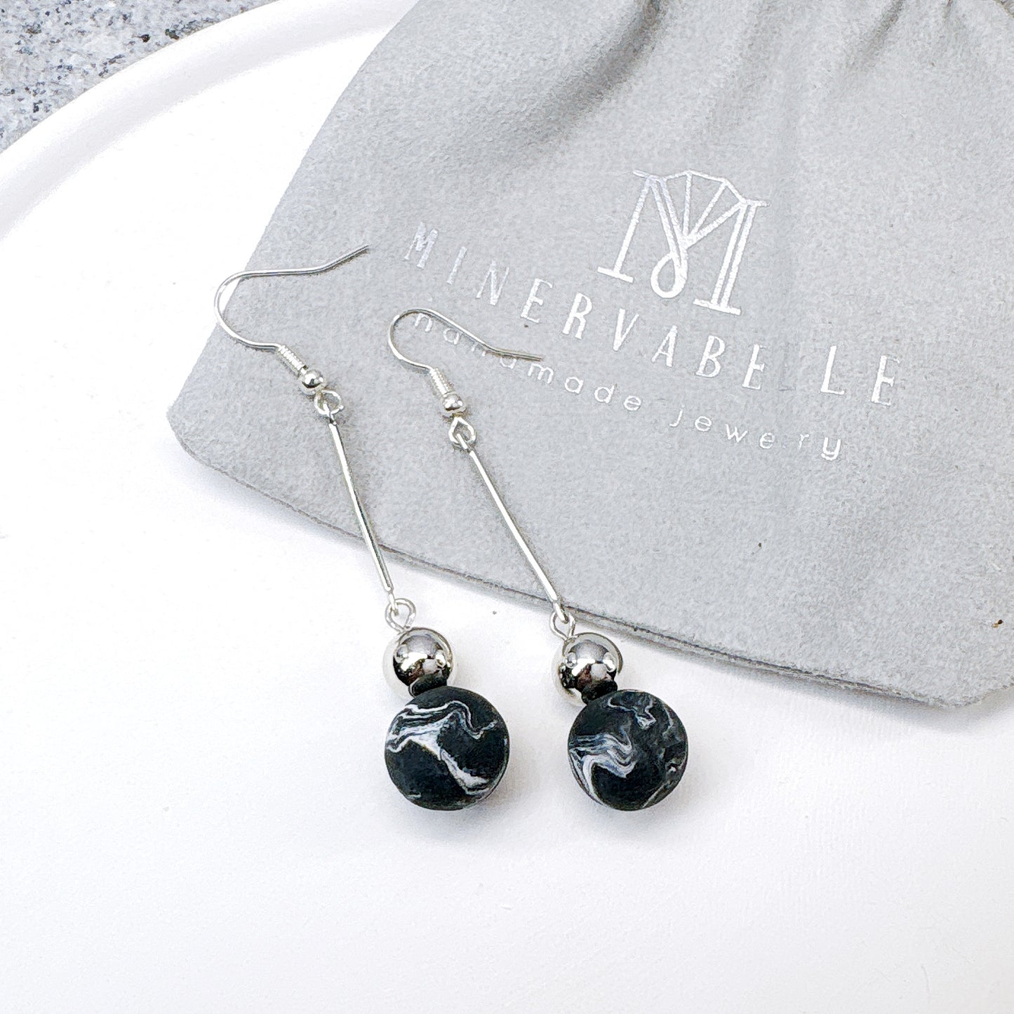 White Marble Ball Dangle Earrings