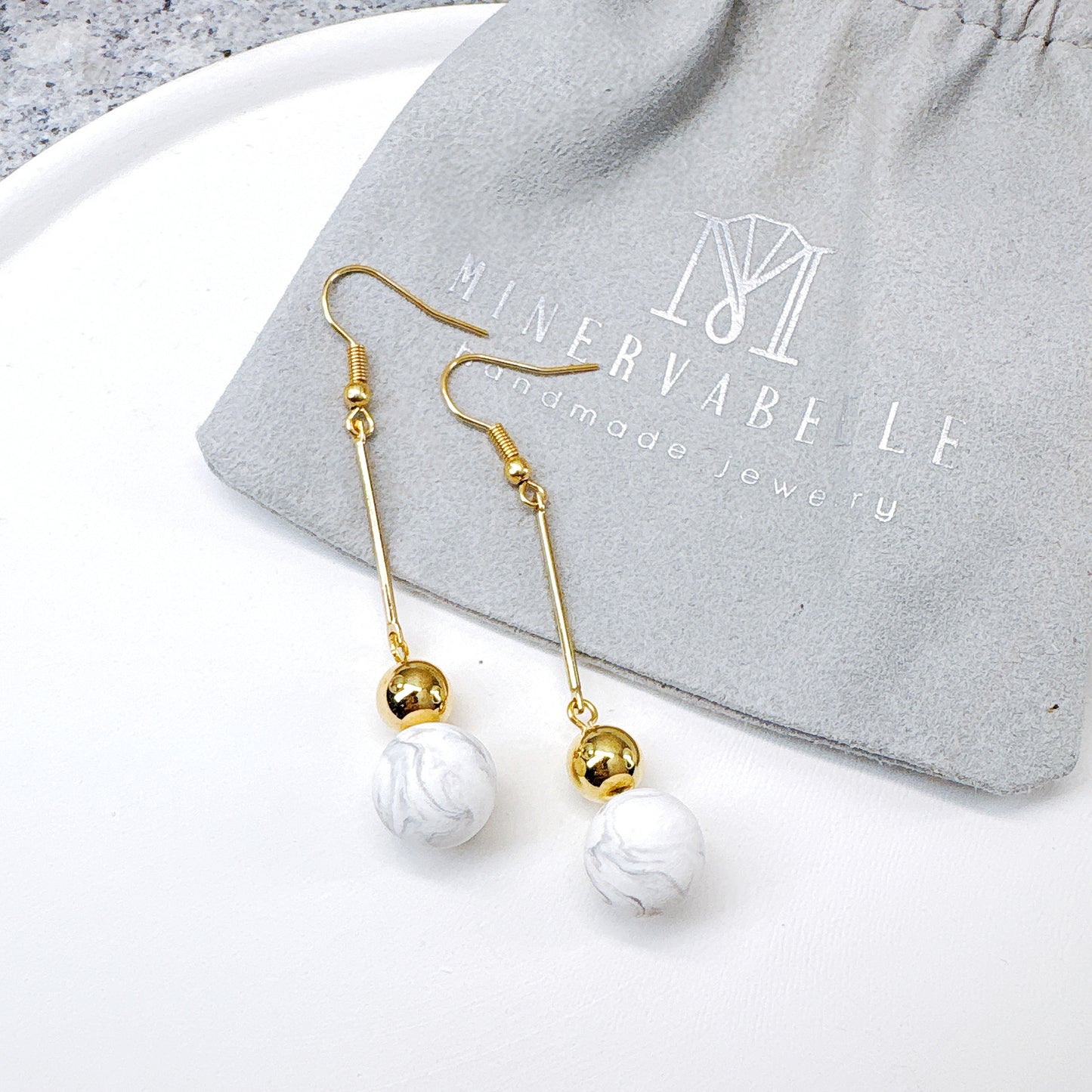 White Marble Ball Dangle Earrings