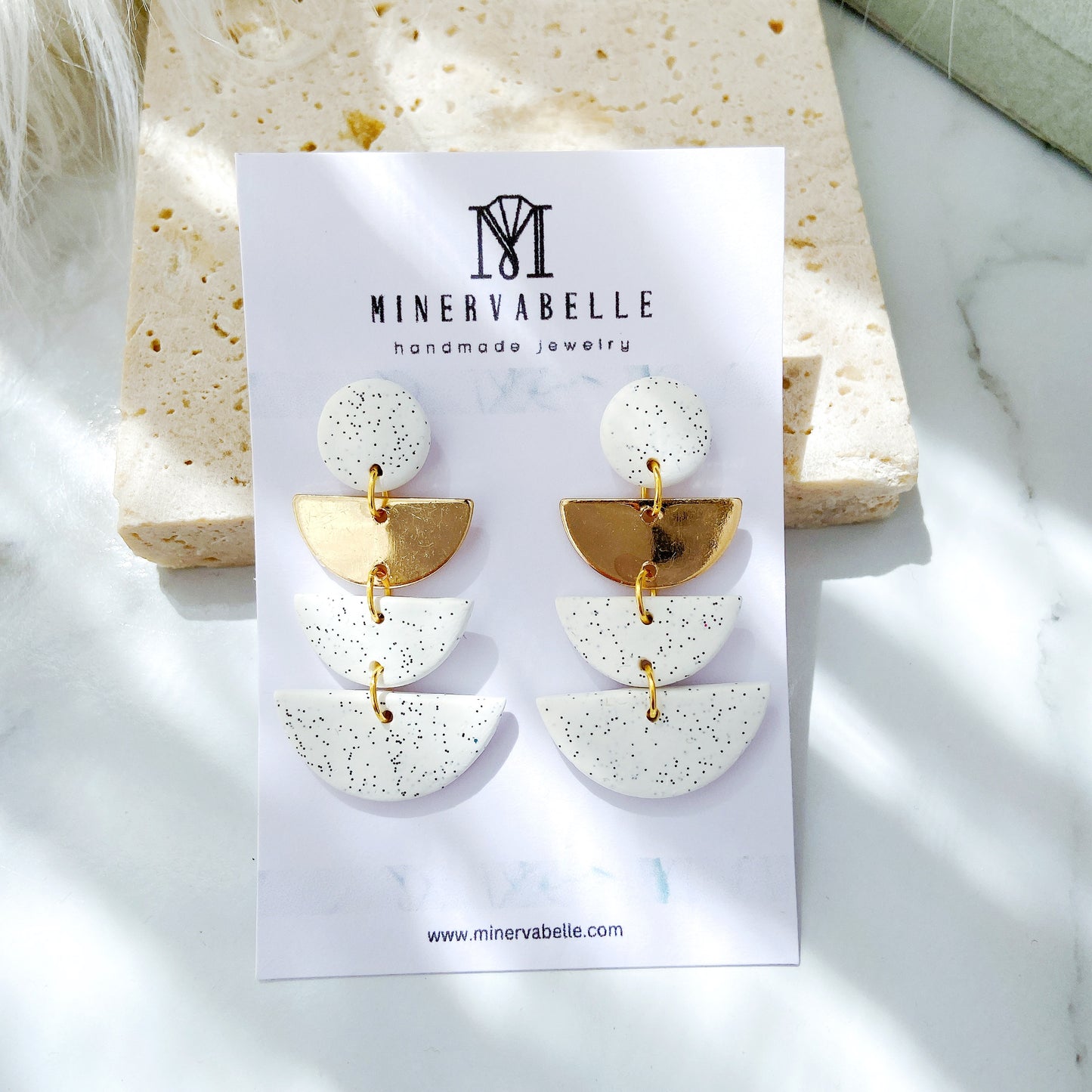 Grey Stone Triple Arc Layered Polymer Clay Earrings – Minimalist Geometric Statement