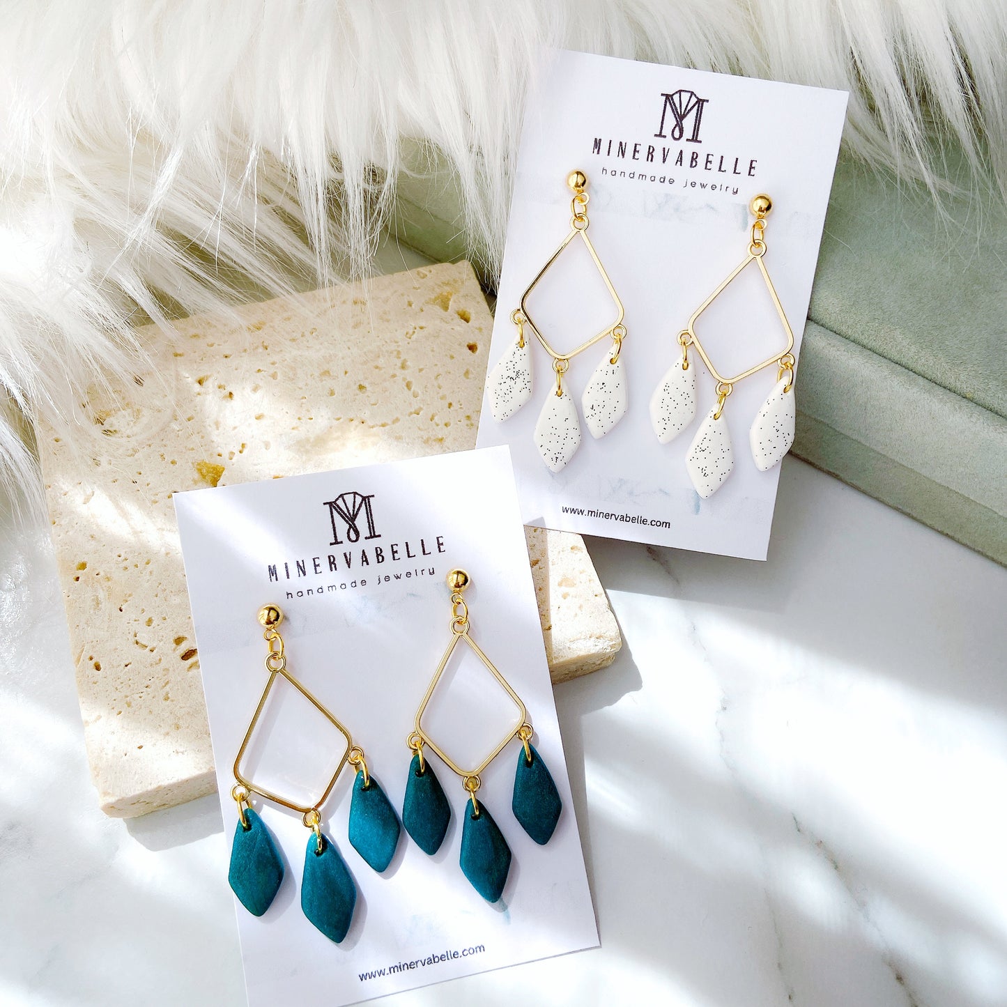 White Stone Elegant Geometric Leaf Drop Earrings