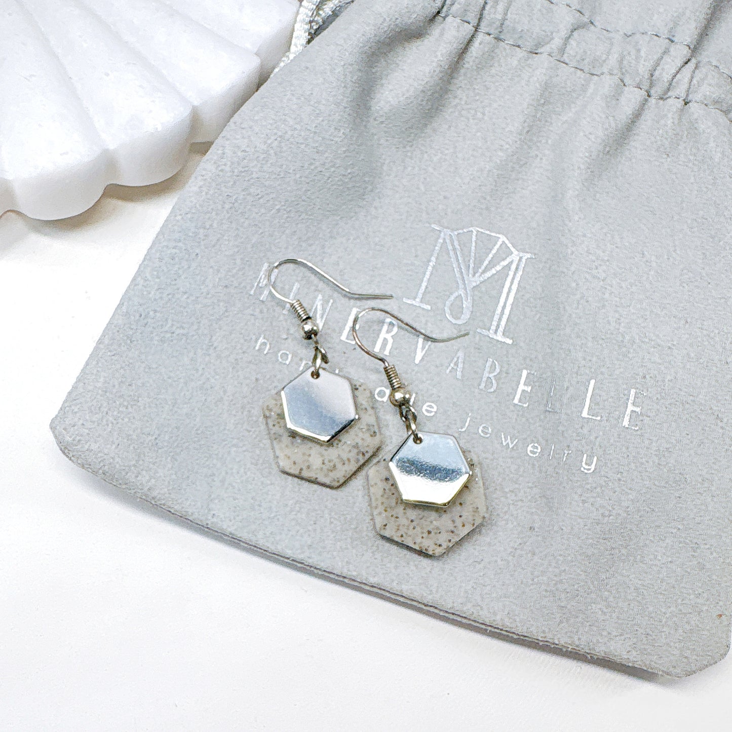 Gold Minimalist Hexagon Polymer Clay Dangle Earrings