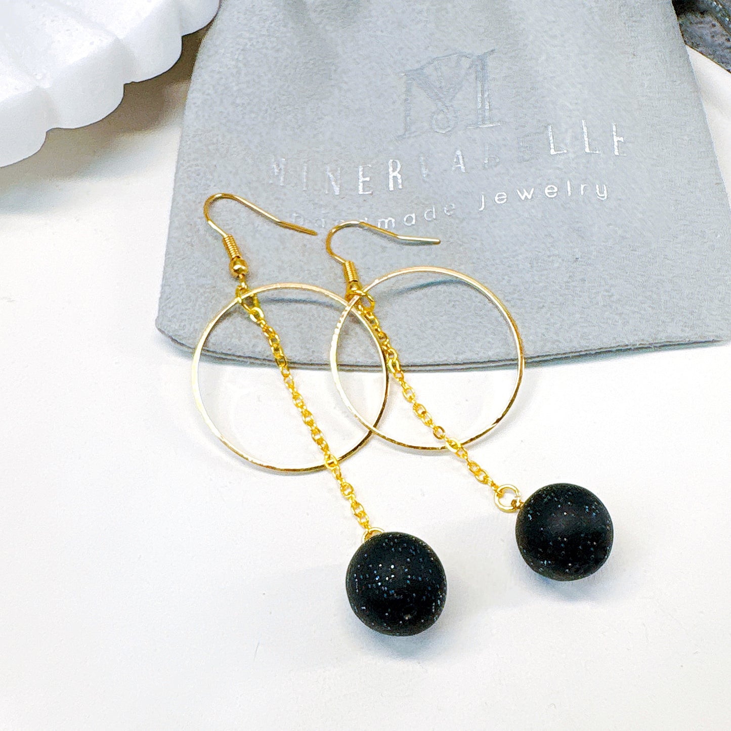 Celeste Silver Hoop Dangle Bead Earrings