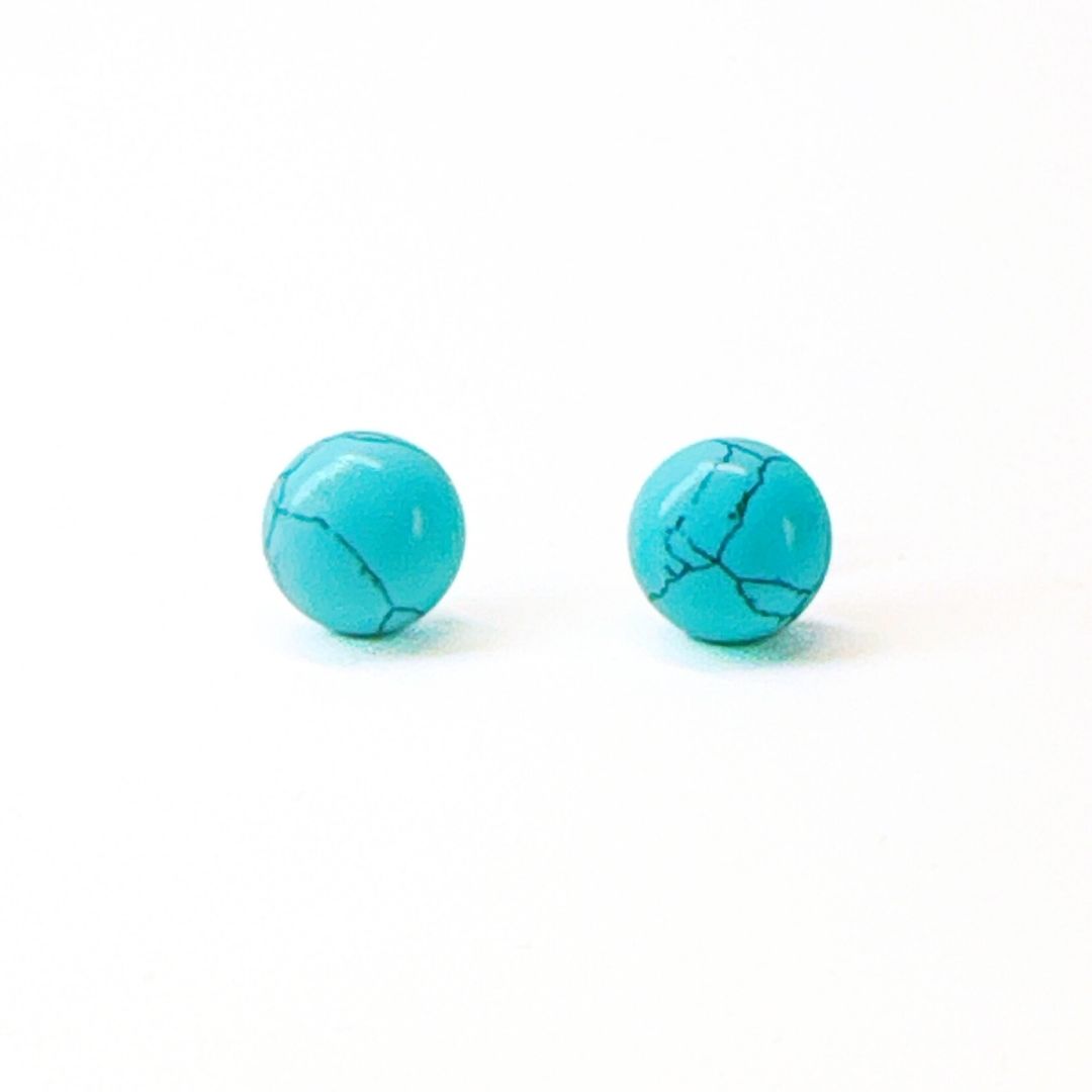 Blue Turquoise 8mm/10mm Round Natural Stone Earrings