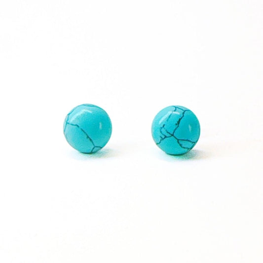 Blue Turquoise 8mm/10mm Round Natural Stone Earrings