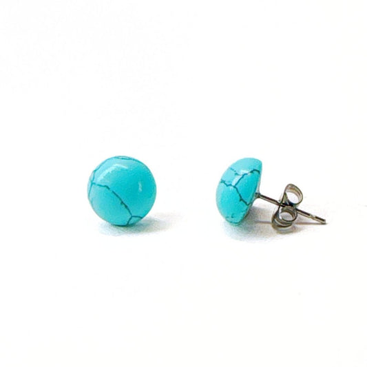 Blue Turquoise 8mm/10mm Round Natural Stone Earrings