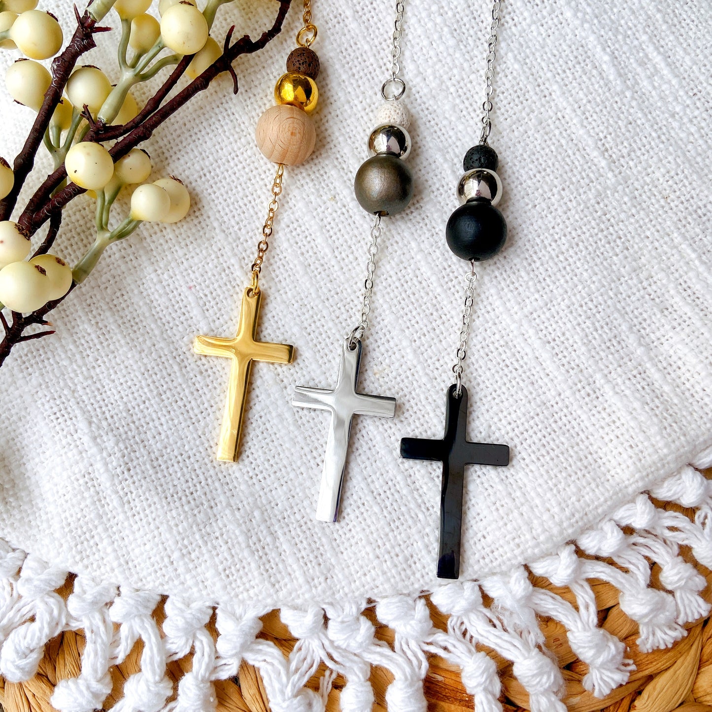 Shining Silver / Golden Cross Pendant Essential Oil Car Hanging Charm