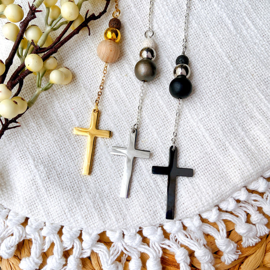 Shining Silver / Golden Cross Pendant Essential Oil Car Hanging Charm